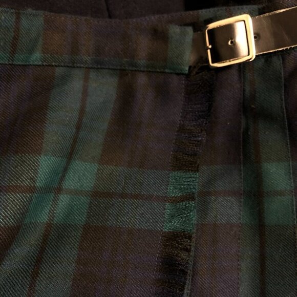 Vintage Pleated Girls Green Blue Tartan Wrap Skirt Punk Academia Cottagecore - Picture 7 of 11